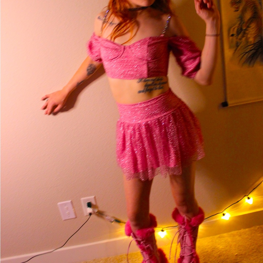 XS Sparkly dolls kill glitter pink princess Halloween costume or festival outfit